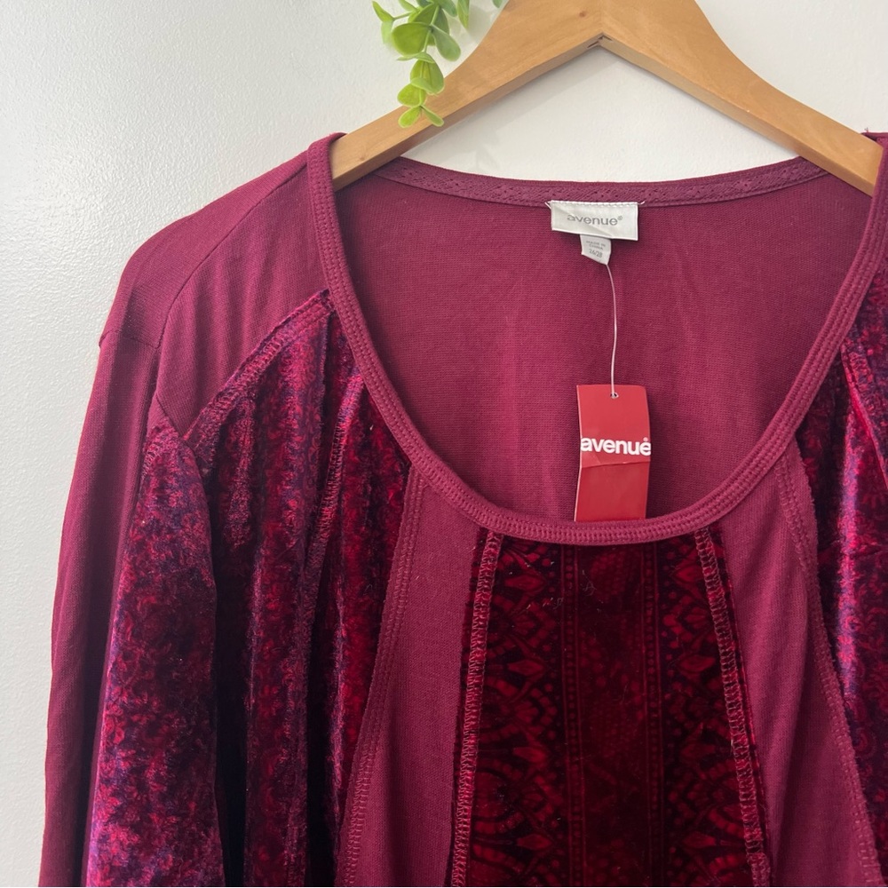 Avenue NWT Burgundy Red Velvet Long Sleeve Fairy Goth Witch Top - Picture 2 of 9